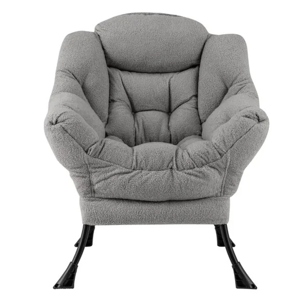 Grand Fauteuil de Relaxation Chaise d'Appoint Rembourrée Sherpa Dossier et Siège Capitonnés Accoudoirs Poche de Rangement Beige/Gris/Rose
