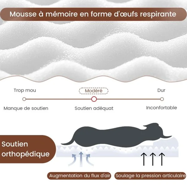 Grand Lit pour Chien en Mousse à Mémoire avec Housse Amovible et Fond Antidérapant Coussin Orthopédique pour Chien Gris