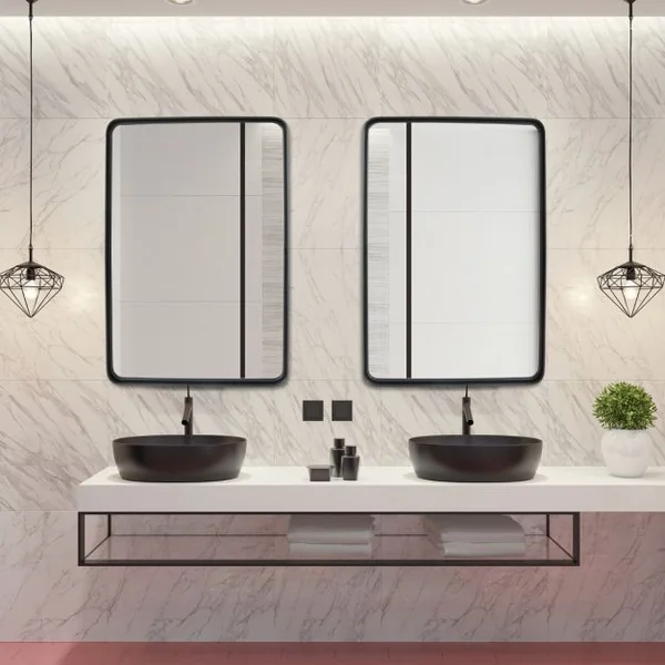 Grand Miroir de Salle de Bain avec Cadre en Métal Noir avec Cadre en Métal Noir Mat Horizontal ou Vertical Suspendu