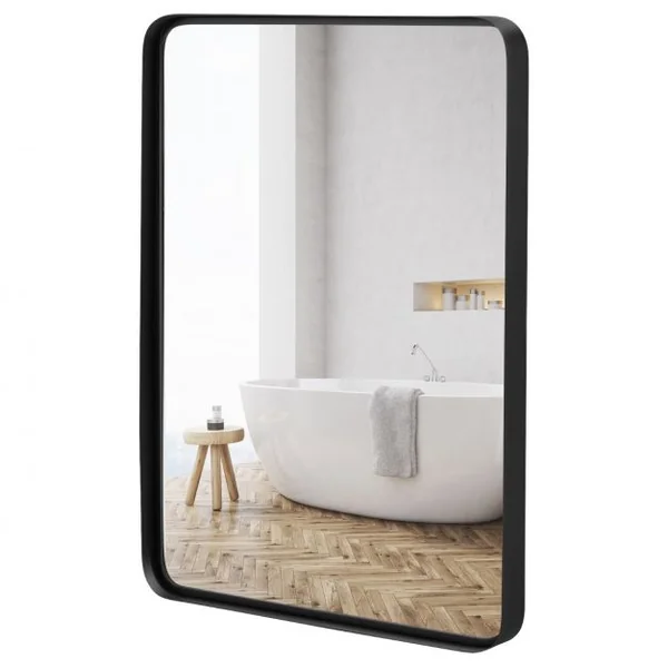 Grand Miroir de Salle de Bain avec Cadre en Métal Noir avec Cadre en Métal Noir Mat Horizontal ou Vertical Suspendu