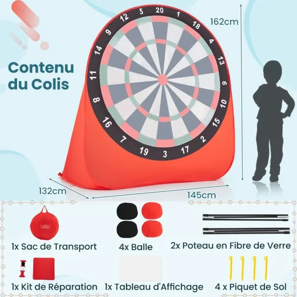 Grande Cible de Lancer de Balles Pliable et Portable 4 Balles Collantes Sac de Transport Jeux et Activités Géantes en Plein Air Noir