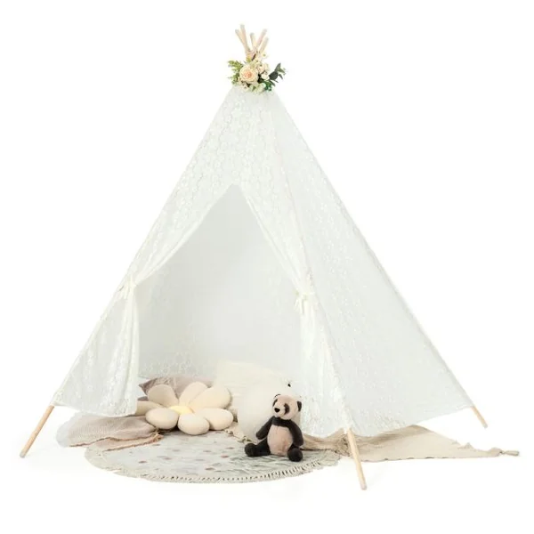 Grande Tipi Tente de Jeu Pour Enfant avec Guirlande de Lumières en Dentelle Romantique de Style Princesse