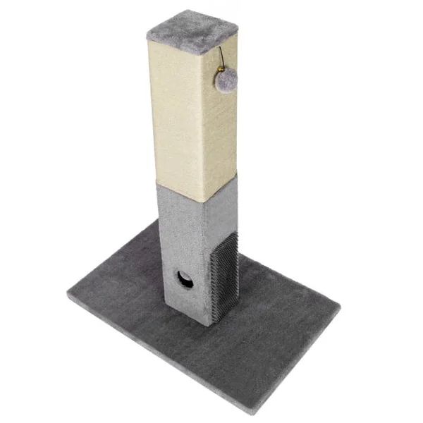 Griffoir pour Chats Poteau 79 CM de Haut en Sisal Naturel et Peluche 2 Balles Interactives Gris