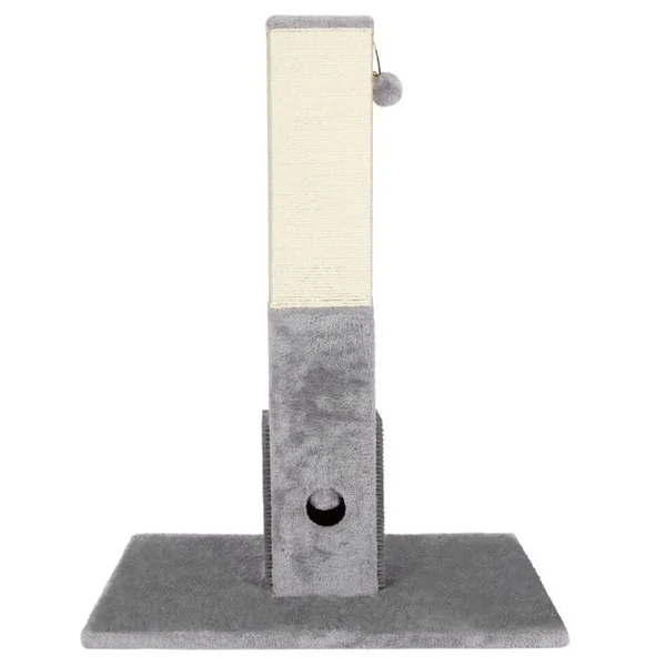 Griffoir pour Chats Poteau 79 CM de Haut en Sisal Naturel et Peluche 2 Balles Interactives Gris