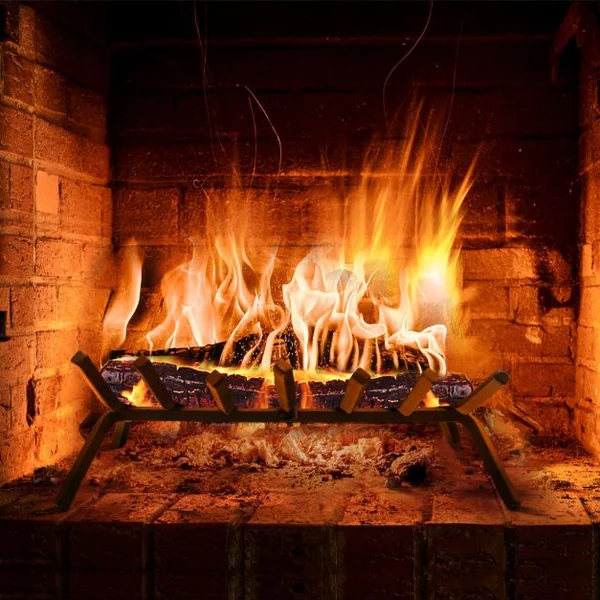 Grille de Cheminée 46 CM Support à Bûches de Cheminée en Fer Robuste 7 Barres de Fer de 14 MM Support à Bois de Chauffage Intérieur Extérieur