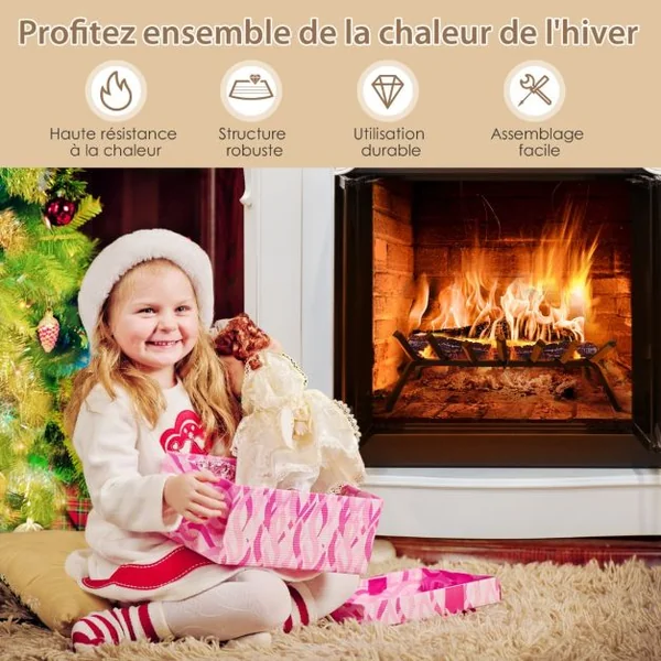 Grille de Cheminée 46 CM Support à Bûches de Cheminée en Fer Robuste 7 Barres de Fer de 14 MM Support à Bois de Chauffage Intérieur Extérieur
