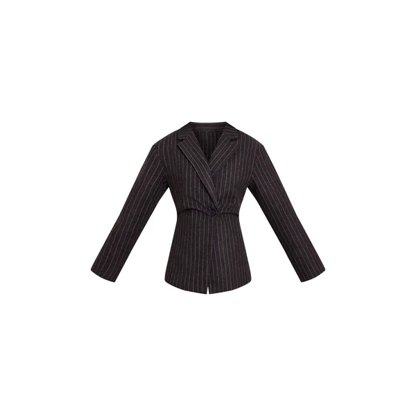 Gris Anthracite Blazer Coordonné Grande Taille À Fines Rayures Brossées Avec Taille Cintrée