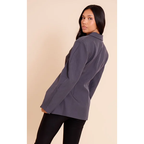 Gris Anthracite Blazer À Manches Cocon Et Détail Asymétrique