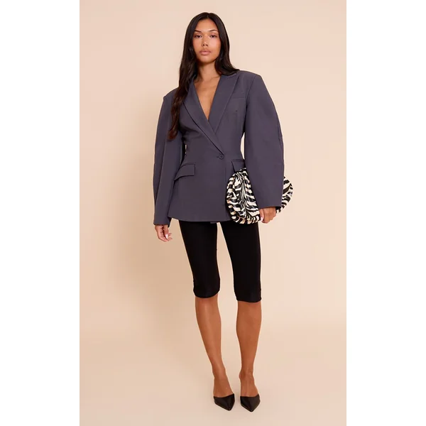Gris Anthracite Blazer À Manches Cocon Et Détail Asymétrique