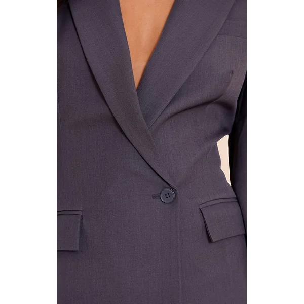 Gris Anthracite Blazer À Manches Cocon Et Détail Asymétrique