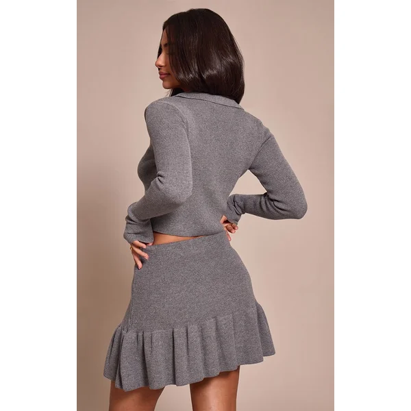 Gris Anthracite Cardigan Boutonné En Maille Petite