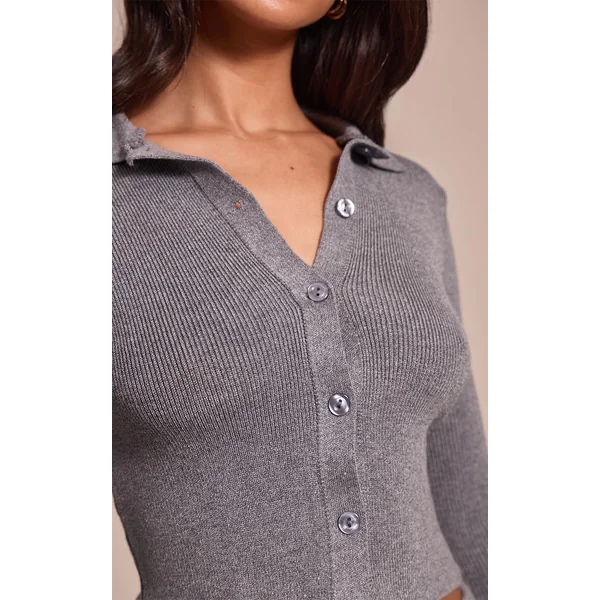 Gris Anthracite Cardigan Boutonné En Maille Petite