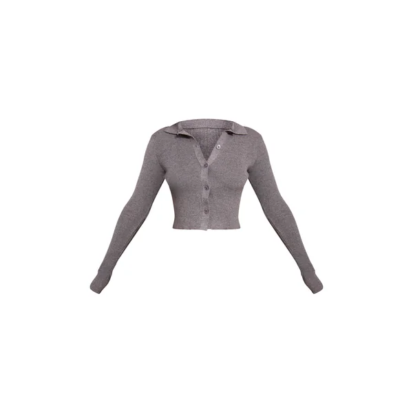 Gris Anthracite Cardigan Boutonné En Maille Petite