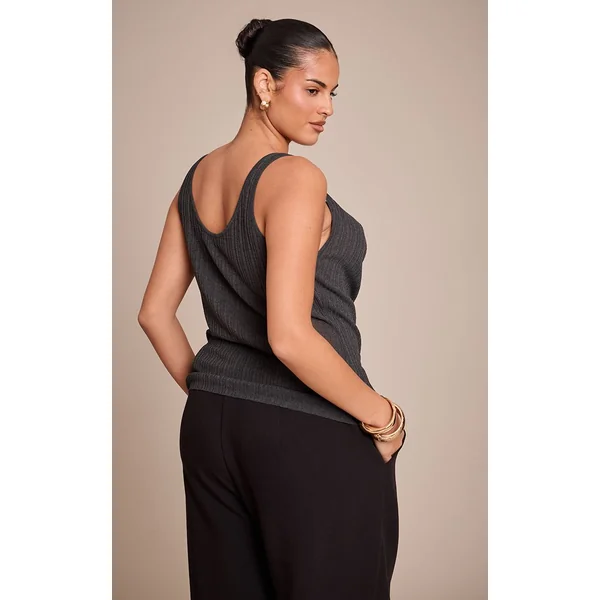 Gris Anthracite Haut En Maille Col Bénitier Avec Détails Contrastés Grande Taille