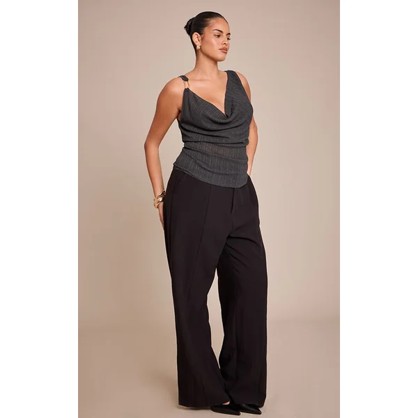 Gris Anthracite Haut En Maille Col Bénitier Avec Détails Contrastés Grande Taille