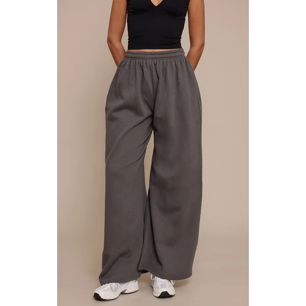 Gris Anthracite Jogging Taille Haute Jambes Larges