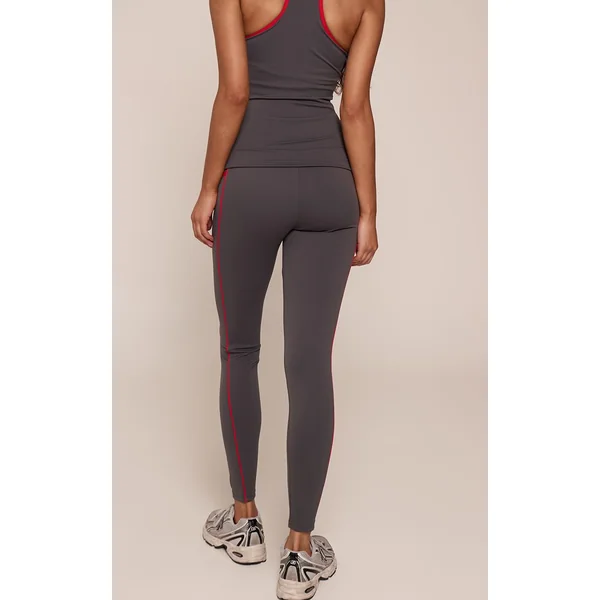 Gris Anthracite Legging De Sport À Coutures Contrastées Et Poche Frontale