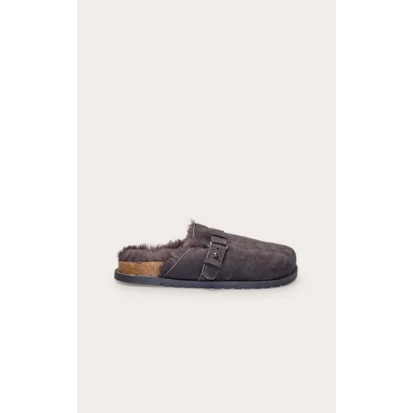 Gris Anthracite Mules À Boucle En Synthétique Doublées De Synthétique