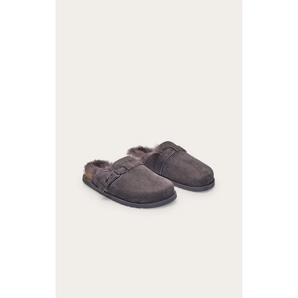 Gris Anthracite Mules À Boucle En Synthétique Doublées De Synthétique
