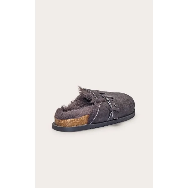 Gris Anthracite Mules À Boucle En Synthétique Doublées De Synthétique