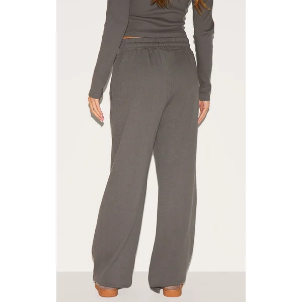 Gris Anthracite Pantalon Large Côtelé Taille Basse