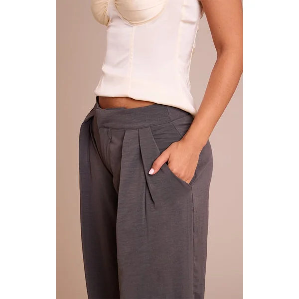 Gris Anthracite Pantalon Large À Double Pli En Tissu Fluide Petite