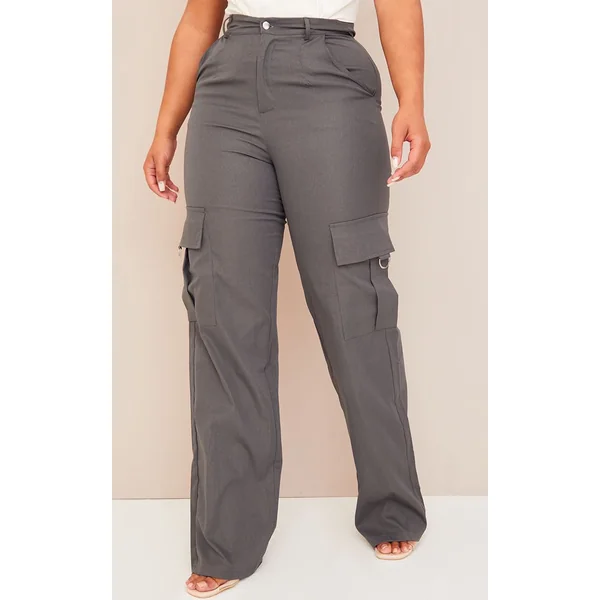 Gris Anthracite Prettylittlething Shape Pantalon Cargo Large À Détail Boucle