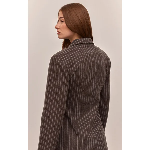 Gris Anthracite Robe Blazer À Rayures Fines Et Manches Longues En Tissu Brossé