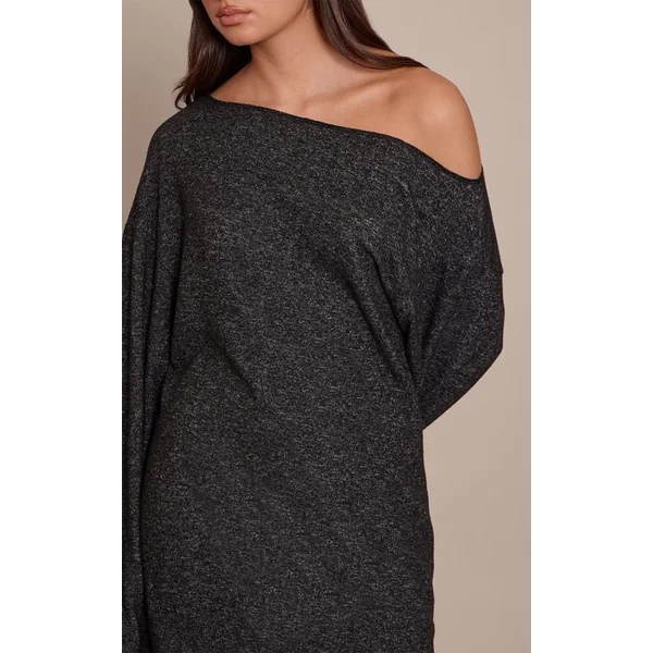 Gris Anthracite Robe Courte En Jersey À Une Épaule Et Manches Longues
