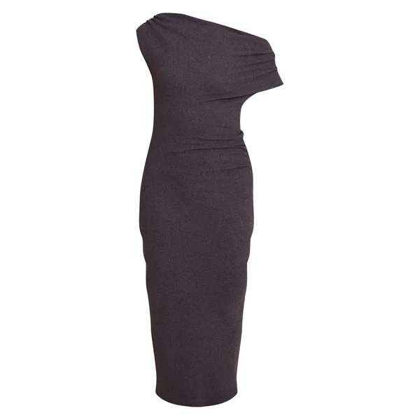 Gris Anthracite Robe Longue Côtelée Brossée À Détails Froncés Asymétriques