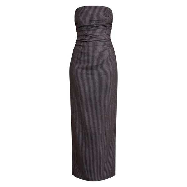 Gris Anthracite Robe Maxi Bandeau À Rayures Fines Avec Détails Froncés Tall