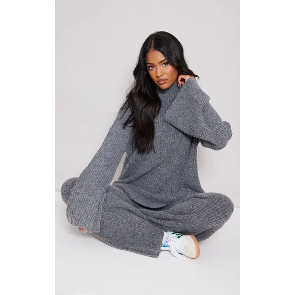 Gris Anthracite Synthétiquell Oversize En Maille Côtelée Luxe Tall