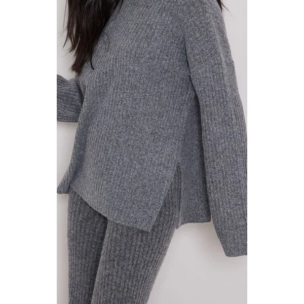 Gris Anthracite Synthétiquell Oversize En Maille Côtelée Luxe Tall