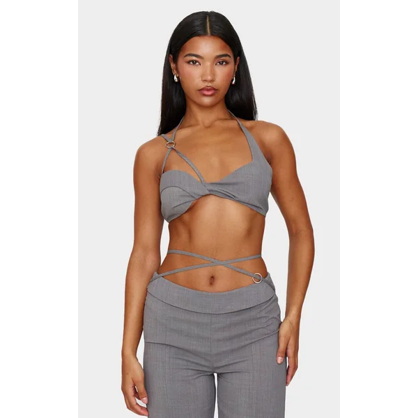 Gris Brassière Ajustée Avec Détail Torsadé Au Buste