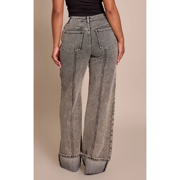 Gris Cendré Jean Large Taille Haute En Denim Stretch Avec Pinces Et Ourlet Retroussé Shape