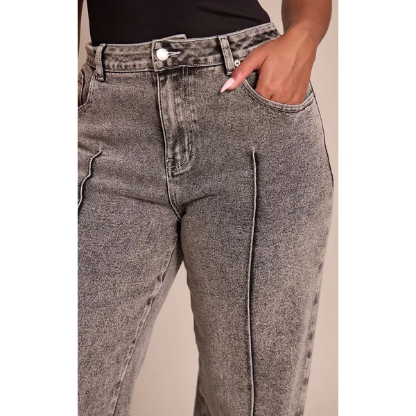 Gris Cendré Jean Large Taille Haute En Denim Stretch Avec Pinces Et Ourlet Retroussé Shape