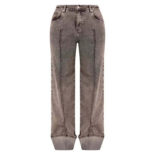 Gris Cendré Jean Large Taille Haute En Denim Stretch Avec Pinces Et Ourlet Retroussé Shape