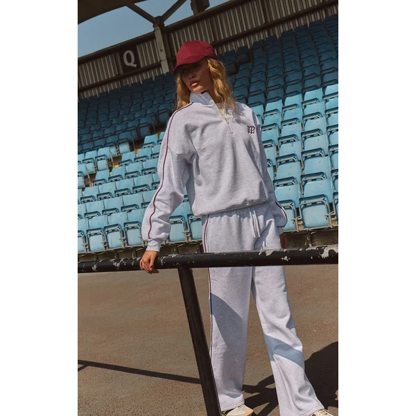 Gris Cendré Joggers Resserrés Avec Passepoil Contrasté Plt