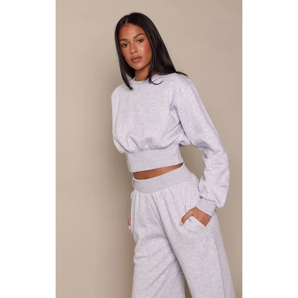 Gris Cendré Sweat-shirt Court Taille Haute