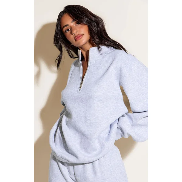 Gris Cendré Sweat-shirt Petite À Col Cheminée Et Fermeture Éclair