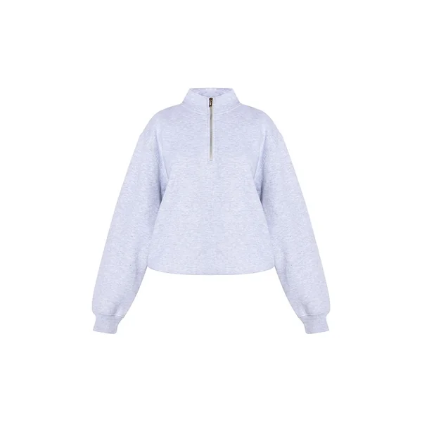 Gris Cendré Sweat-shirt Petite À Col Cheminée Et Fermeture Éclair