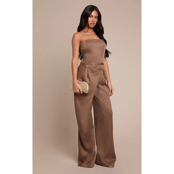 Gris Champignon Combinaison Jambe Droite À Taille Portefeuille Et Bustier Bandeau