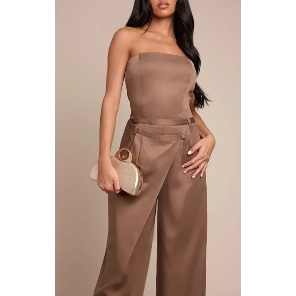 Gris Champignon Combinaison Jambe Droite À Taille Portefeuille Et Bustier Bandeau