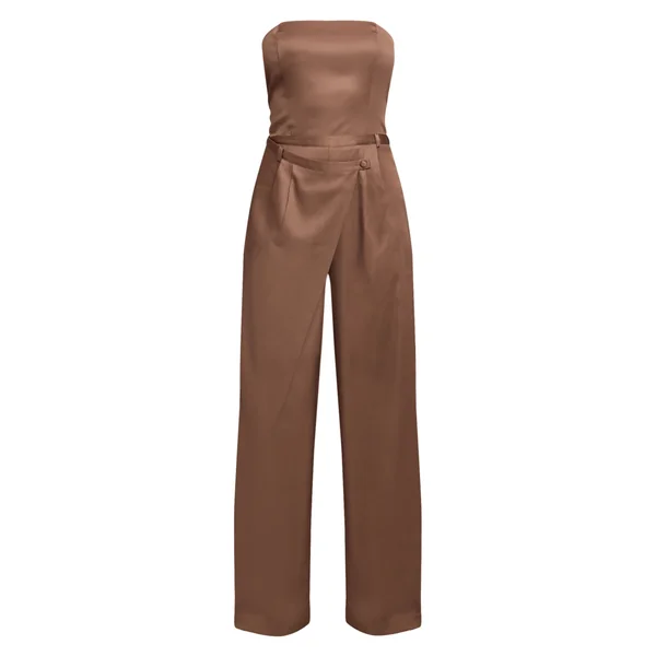 Gris Champignon Combinaison Jambe Droite À Taille Portefeuille Et Bustier Bandeau
