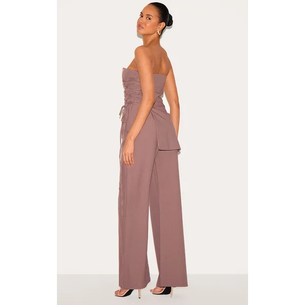 Gris Champignon Combinaison Pantalon Ajustée Plt Label Avec Panneau Superposé Et Laçage