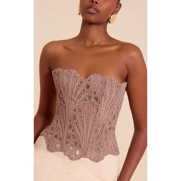 Gris Champignon Corset En Dentelle Florale Transparente Texturée