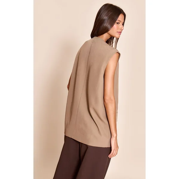 Gris Champignon Gilet Long Oversize À Coupe Carrée
