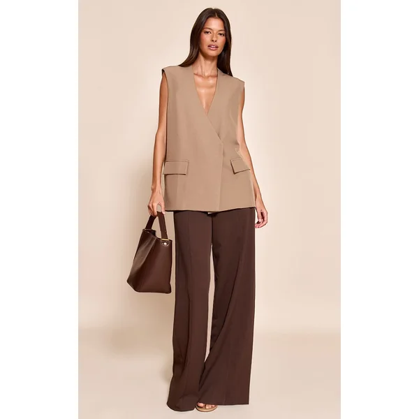 Gris Champignon Gilet Long Oversize À Coupe Carrée