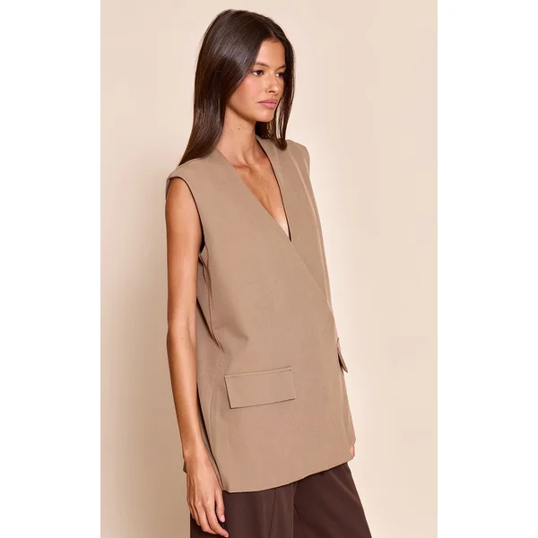 Gris Champignon Gilet Long Oversize À Coupe Carrée