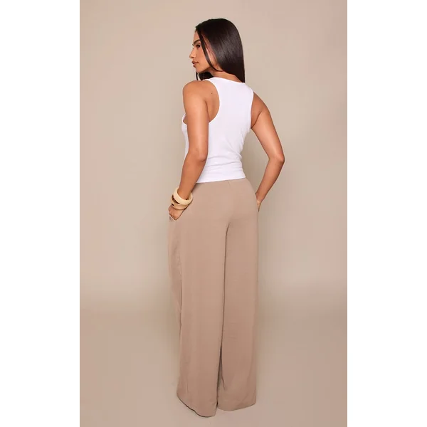 Gris Champignon Pantalon Large À Double Pli En Tissu Fluide Petite
